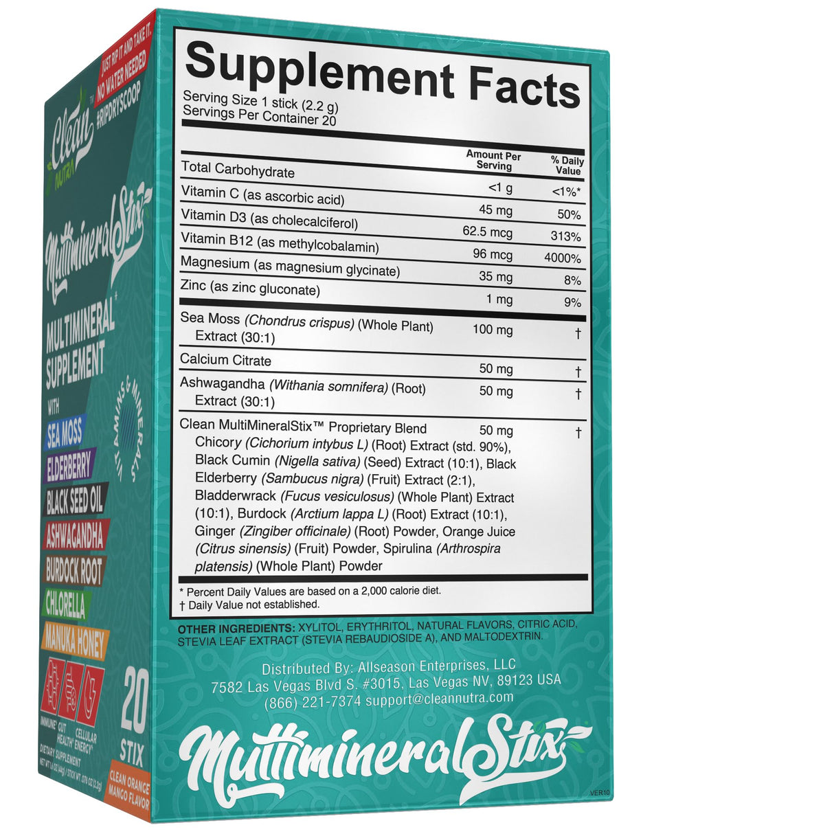 Sea Moss Powder Elderberry Ashwagandha Chlorella Manuka Honey VitaminD3 Vitamin C Zinc Spirulina Iodine Greens Detox Immune Support Sugar Free Hydration Powder Drink Mix – 20 Sticks