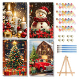 Reivworl 4 Pack Framed Paint by Numbers for Adults with Wooden Easel, Christmas Paint by Numbers Kit for Adults Beginner, Acrylic Painting by Number for Home Decor 8X12 Inch