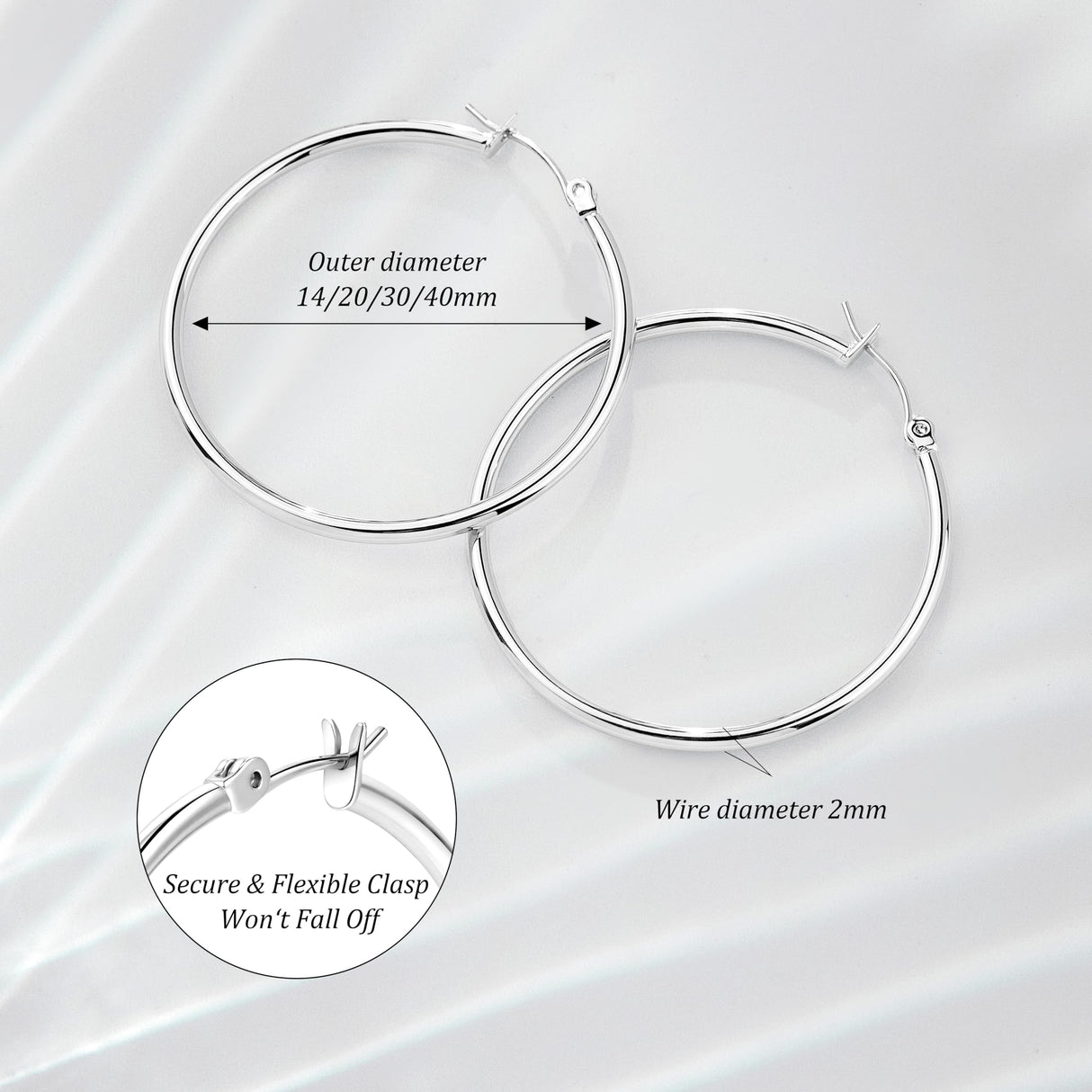 Gokeey Silver Earrings for Women Trendy, Hypoallergenic Silver Hoop Earrings for Women, Small Hoop Earrings Huggie Hoops Earrings for Jewelry Gifts 14mm 20mm 30mm 40mm