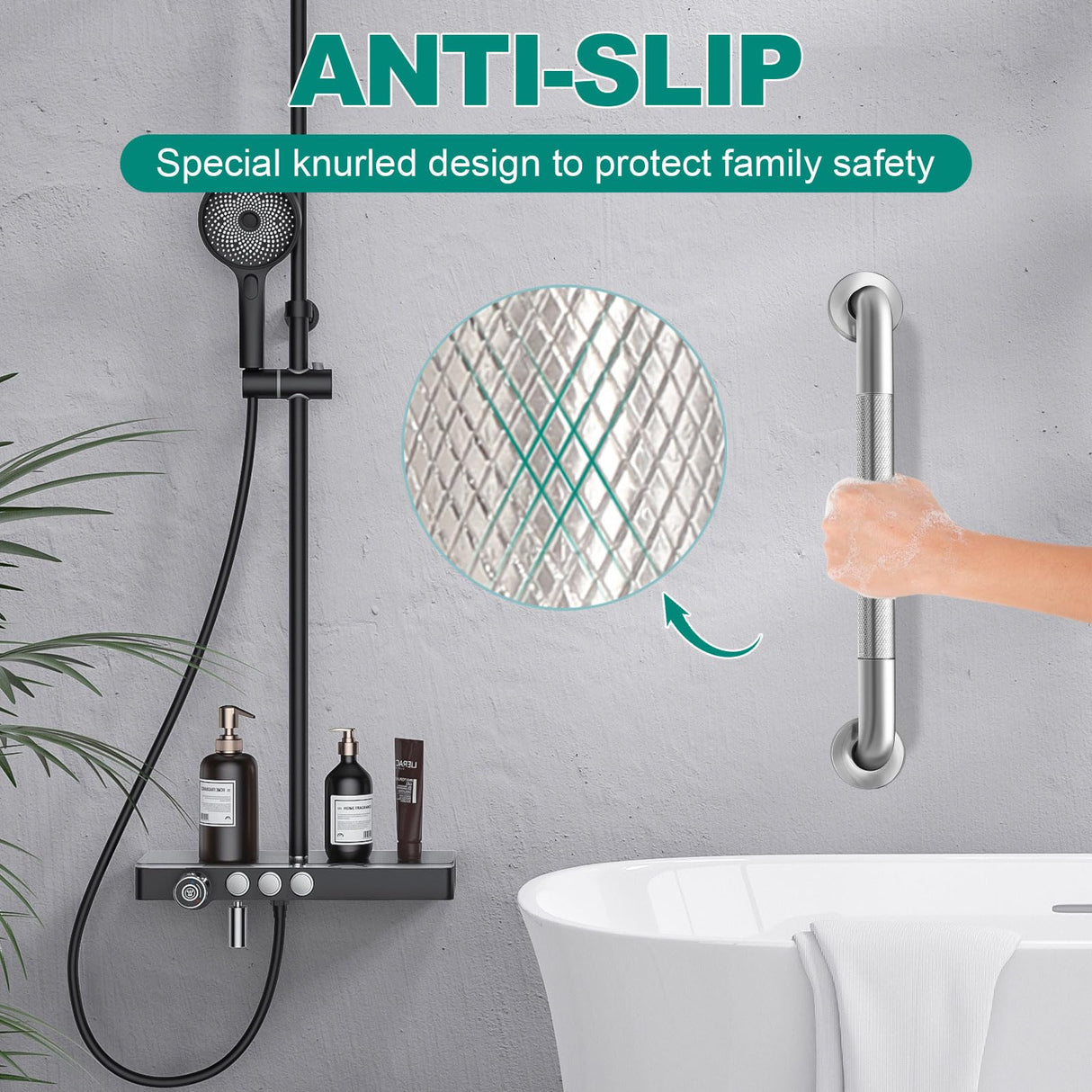 2 Pack 16 Inch Grab Bars for Bathtubs and Showers, Safety Bathroom Shower Grab Bars for Seniors Holds up to 500LBs, Handicap Grab Bars Stainless Steel, Anti Slip Shower Handle for Wall, Elderly