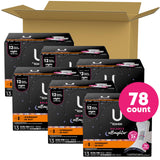 U by Kotex Balance Ultra Thin Overnight Pads with Wings, 78 Count (6 Packs of 13) (Packaging May Vary)