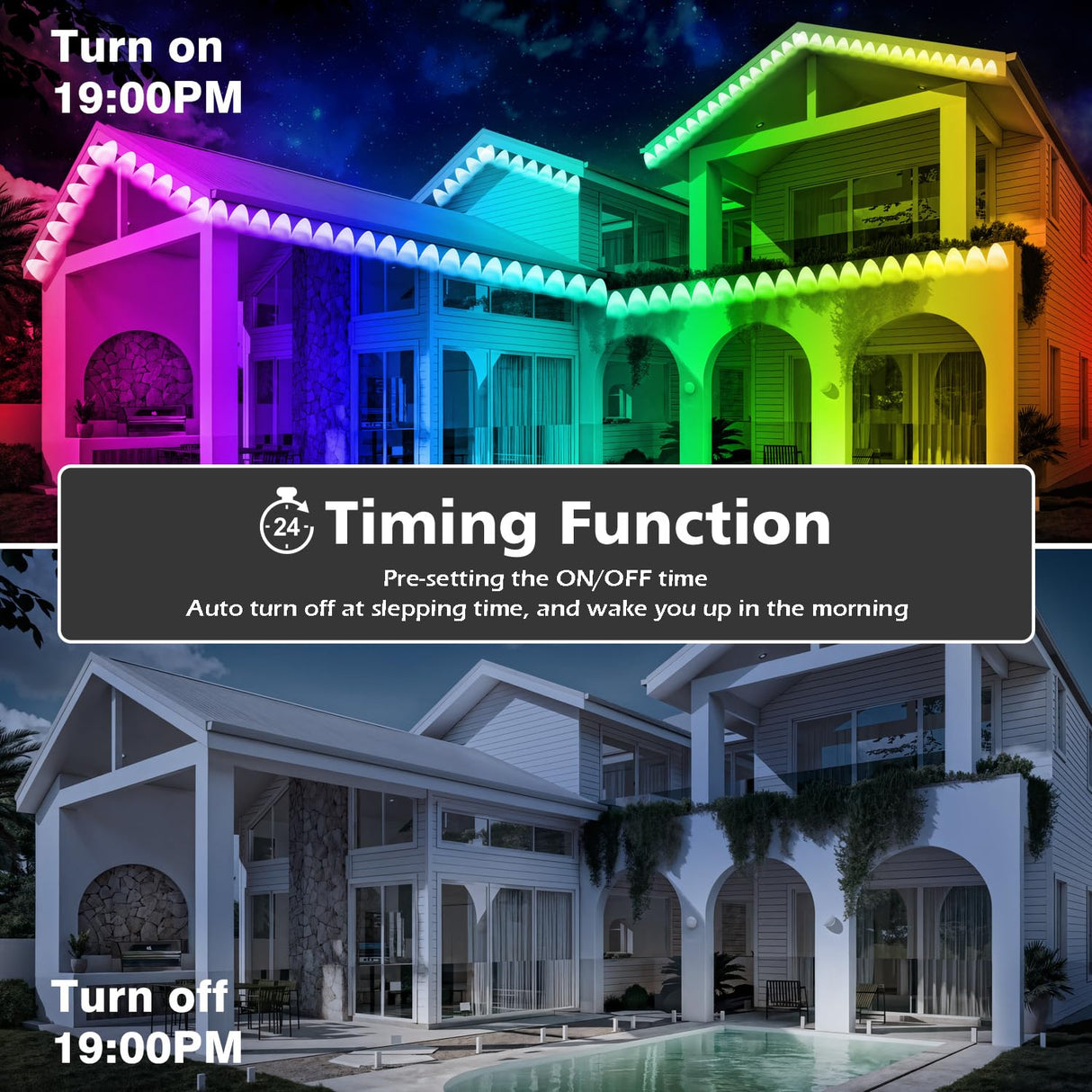 300FT Permanent Outdoor RGB Lights - IP67 Waterproof with Smart App Control Remote, DIY Scene Modes, Music Synchronization, Eaves Light for Garden Decor, Deck, Christmas, Party, Party, Halloween,Roof