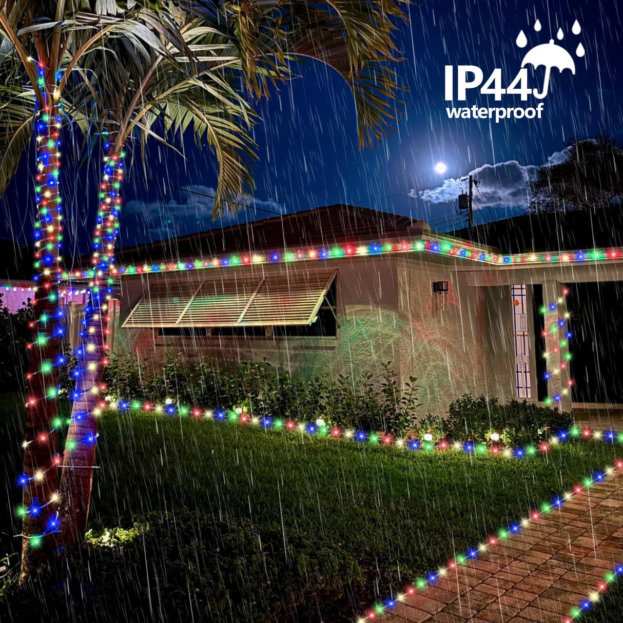 QITONG Multicolor Solar Christmas Lights, 2 Pack Each 33ft 100 LED Rope Light, Fairy Lights in Clear Thin Tube with 8 Modes