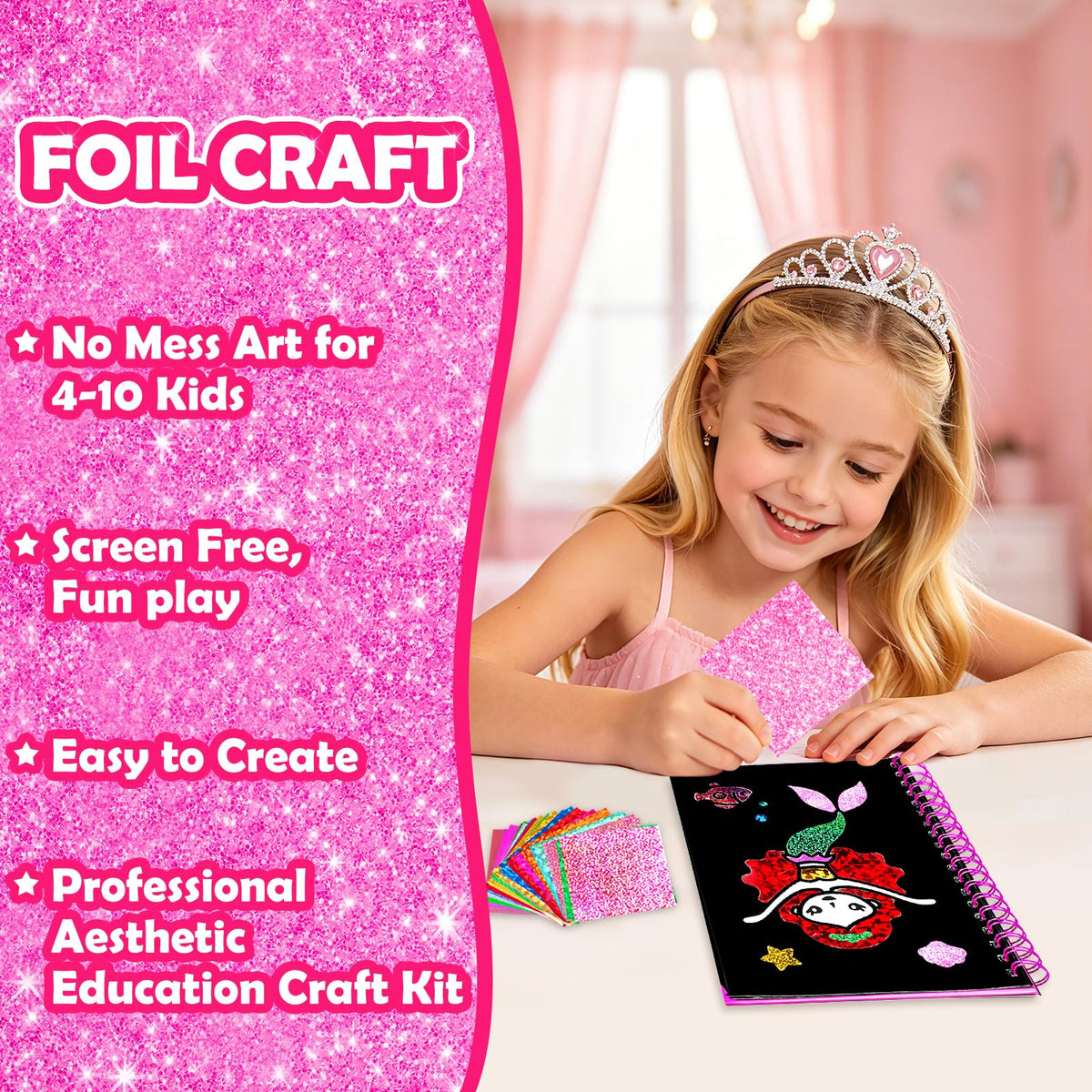 FUNNYB&G Foil Art Craft Kit for Kids, Princess Birthday Gift Toy for Girls