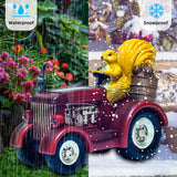 YUETJIN Solar Lighted Squirrel's Farm Tractor Statue