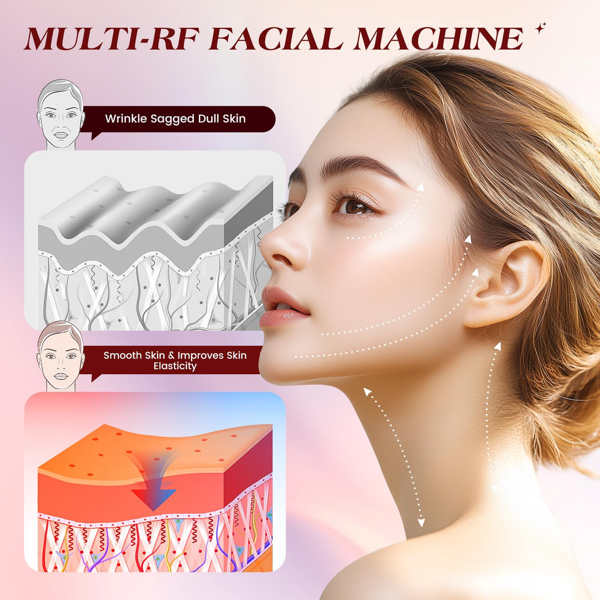 INTEO Microcurrent Facial Device, 3 Modes Red Light Therapy for Face and Neck, Skin Care Facial Massager Perfect Gifts for Women Men (Gold)