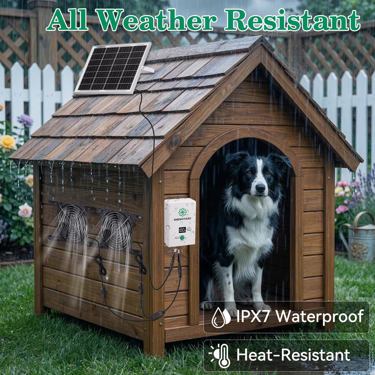 SHENVITASO Solar Powered Exhaust Fan with Battery, 25W Solar Panel Dual 5.5 Inch Fans, 450 CFM IPX7 Waterproof Solar Ventilation Fan Kit for Chicken Coop, Greenhouse, Shed, Garage, Dog House
