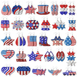 Landical 30 Pairs Glitter 4th of July Patriotic Earrings Bulk for Women Double Sided Print 250th Anniversary Independence Day Wooden Earring American Flag Red White Blue Jewelry Gift for Party