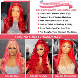 ELFSECRET Red Lace Front Wigs Human Hair Body Wave 13x6 HD Lace Front Wig Human Hair 180% Density Wear and Go Glueless Red Wigs Human Hair Pre Plucked Burgundy Red Colored Wigs for Women 26 Inch