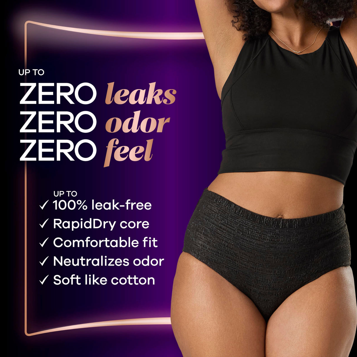 Always Discreet Boutique Incontinence and Postpartum Underwear for Women, Maximum Protection, Large, Black, 18 Count