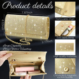 Canchiing 5 Pcs Rhinestone Jewelry Set for Women Glitter Bling Clutch Purse Necklace Earrings Bracelet Ring for Bride Wedding(Gold)