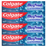 Colgate MaxFresh Cool Mint Toothpaste Pack, Fresh Breath Toothpaste with Fluoride and Hundreds of Mini Breath Strips, Leaves Mouth Feeling Refreshed for Hours, 4 Pack, 6.3 oz