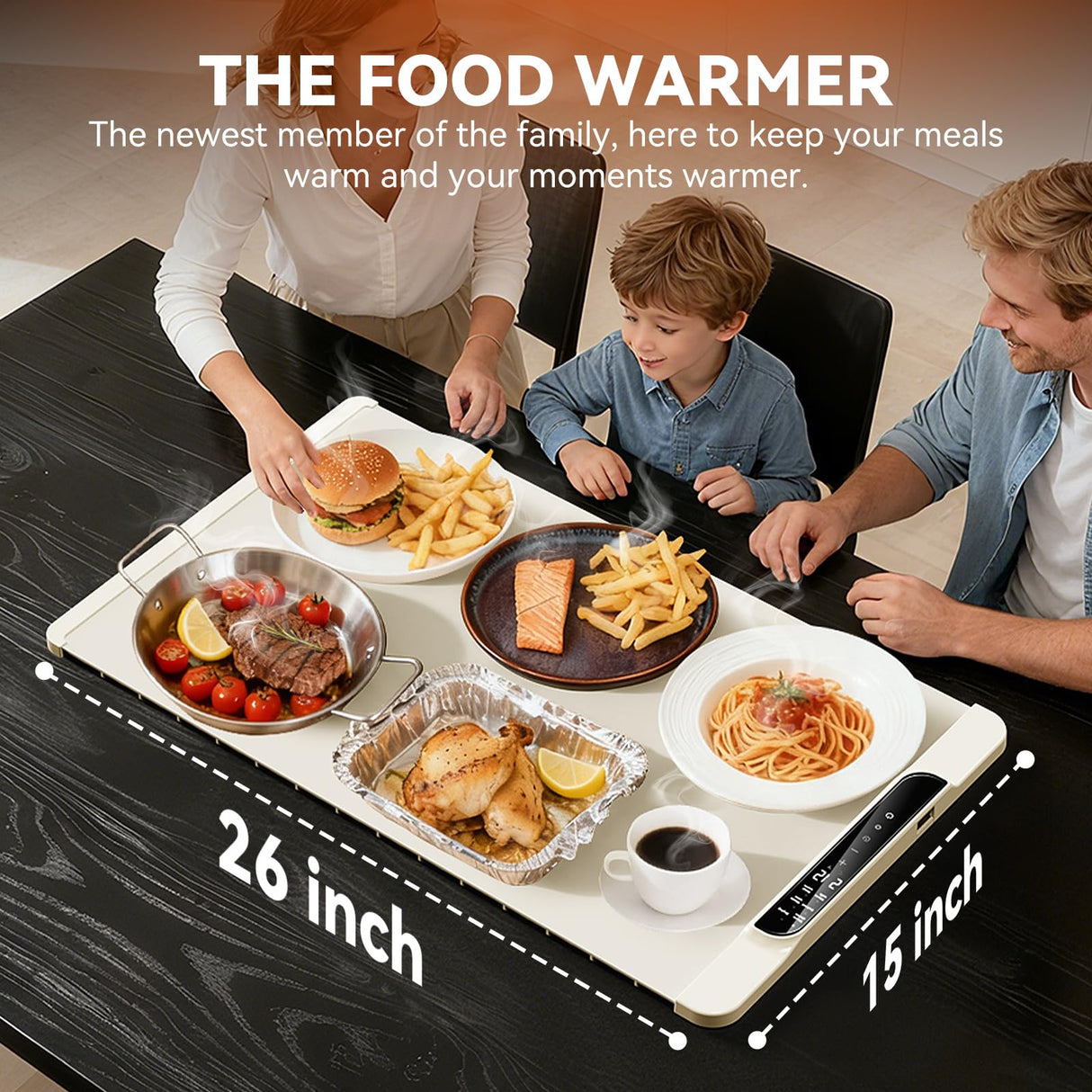 Food Warming Mat, 10s Fast Heating with 5 Modes & 10 Temp Settings, 0.5-10H Timer, Foldable & Easy-Clean Food Grade Silicone Mat for Desk, Table, Home Kitchen (White, 26 * 15 inch)