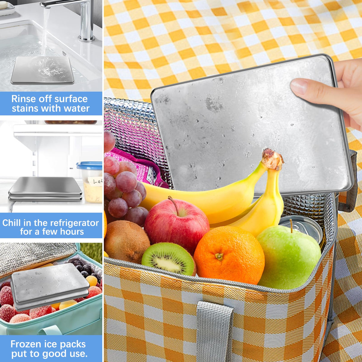 2PCS Ice Packs for Lunch Boxes Reusable Stainless Steel Ice Packs, No Water Needed, for Coolers, Camping, and Picnic Baskets Metal Bento Box Ice Packs Keep Food and Drinks Fresh and Cool