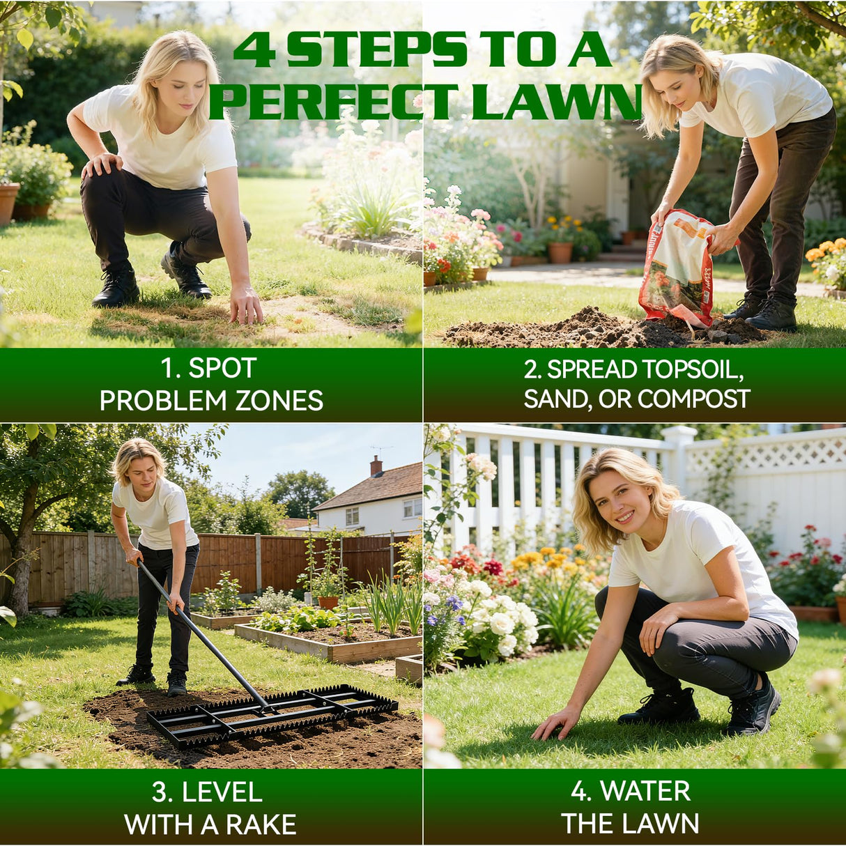 Housolution 32"x10" Lawn Leveling Rake with Serrated Edge & Smooth Plate