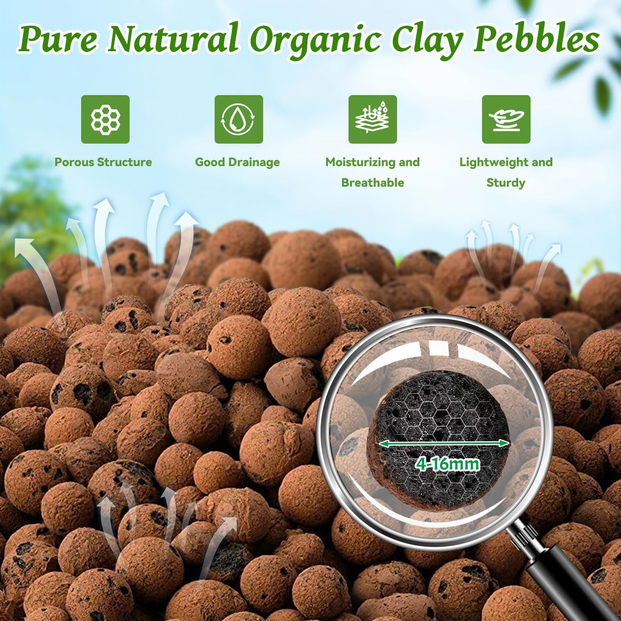 Riare 16LB Organic Leca Clay Pebbles for Plants, 4-16mm Drainage Leca Balls