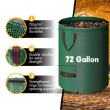 Reusable Yard Waste Bags - 3 Pack, 72 Gallon Lawn Bags with Reinforced Handles, Ideal for Grass, Leaves, and Yard Waste - Durable and Garden Waste Bags, Collapsible Lawn Leaf Bag, Leaf Bag Stand Up.