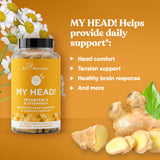 My Head! Headache Vitamins – Sensitivity, Tension, Comfort, Healthy Head Function for A Clear Mind – Fast acting Magnesium, Feverfew, Boswellia, Vitamin D, Ginger, & More – 60 Soft Capsules