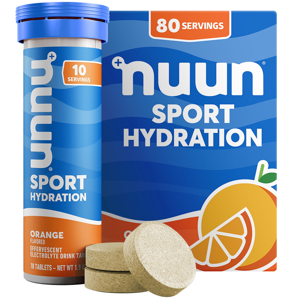 Nuun Sport Electrolyte Tablets with Magnesium, Calcium, Potassium, Chloride & Sodium, Gluten Free & Vegan, Orange, 8 Pack (80 Servings Total)