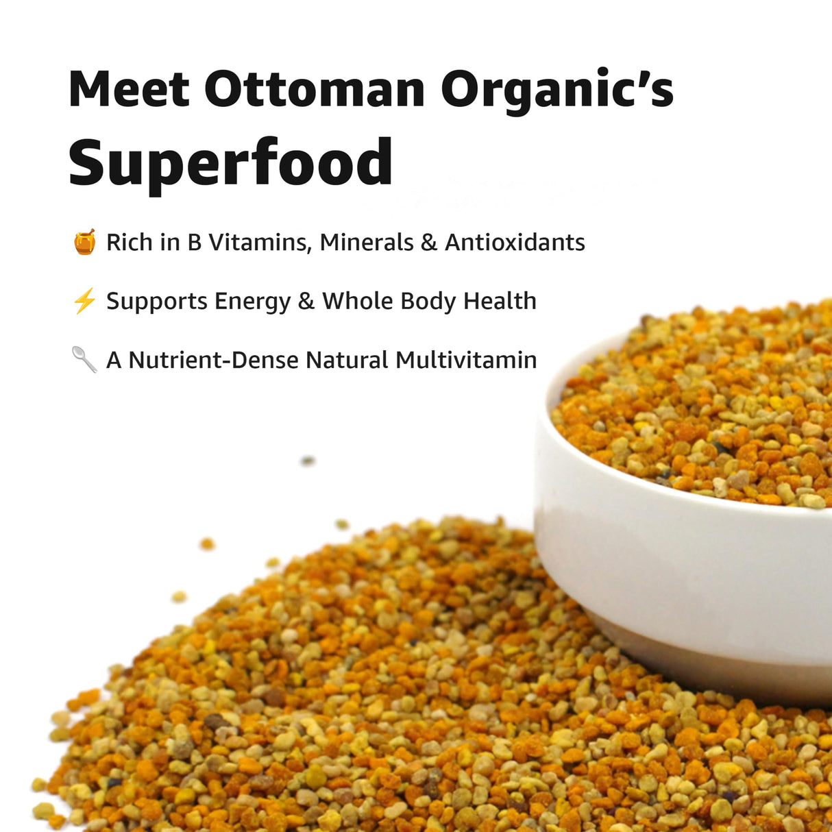 Organic Bee Pollen - USDA & EU Organic Certified, Halal, ISO 22000 & GMP | 100% Pure Superfood for Immune Support, Rich in Vitamins & Minerals | Non-GMO, Additive-Free | 200g (7.05 oz)