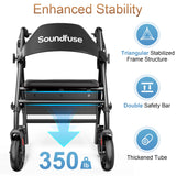 Rollator Walkers with Seat for Seniors, Foldable 8" Big Wheels All Terrain Rolling Walker, Handles and Ergonomic Seat Height Adjustable, 350 lb, FSA HSA Eligible