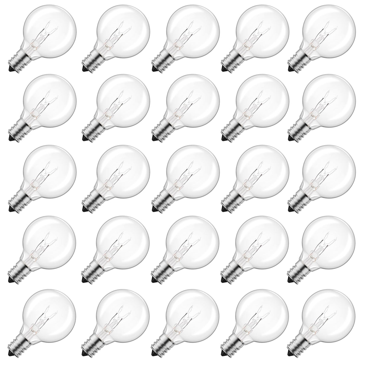 Brightown G40 Replacement Light Bulbs, 25 Pack 5W Clear Globe Bulb fits E12 C7 Candelabra Screw Base Sockets, 1.5 Inch Dimmable Light Bulbs for Indoor Outdoor Patio Decor, Warm White