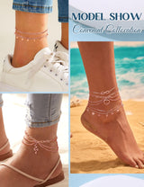 ORAZIO Toe Rings and Ankle Bracelets for Women Rose Gold Plated Anklet Toe Rings Cute Layered Anklets Open Tail Ring Adjustable Beach Foot Jewelry for Summer, Rose Gold