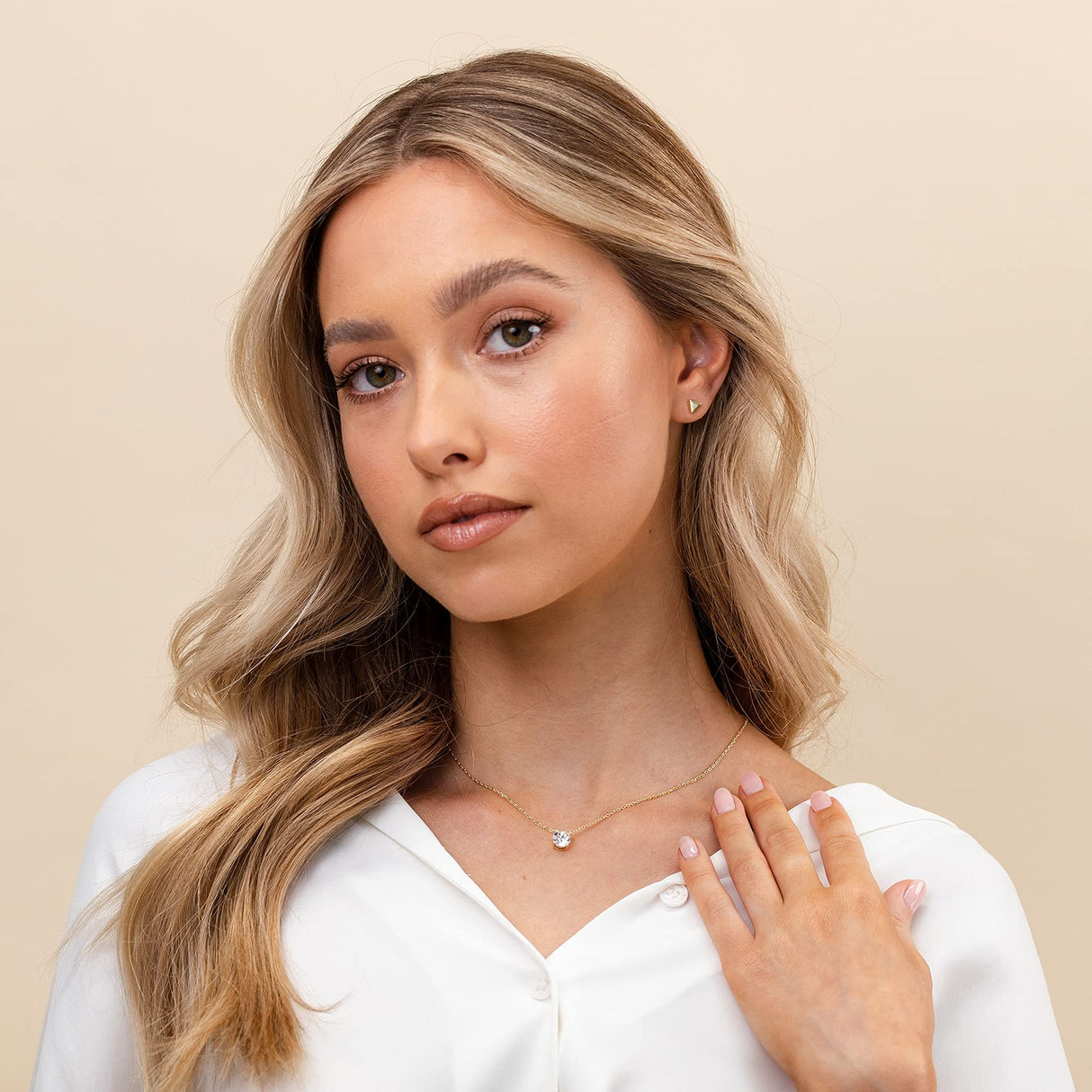 PAVOI CZ Dainty Solitaire Choker Necklace, 14K Gold Plated, Yellow Gold, Y