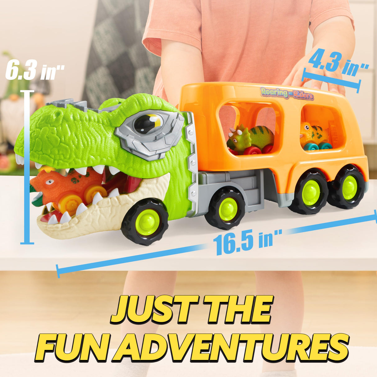 JOYIN Dinosaur Toys for Kids 2-4, Toddler Boy Toys, Dinosaur Carrier Truck with 6 Rubber Car Vehicles, Christmas Birthday Gifts with Music & Lights for 2 3 4 5 Year Old