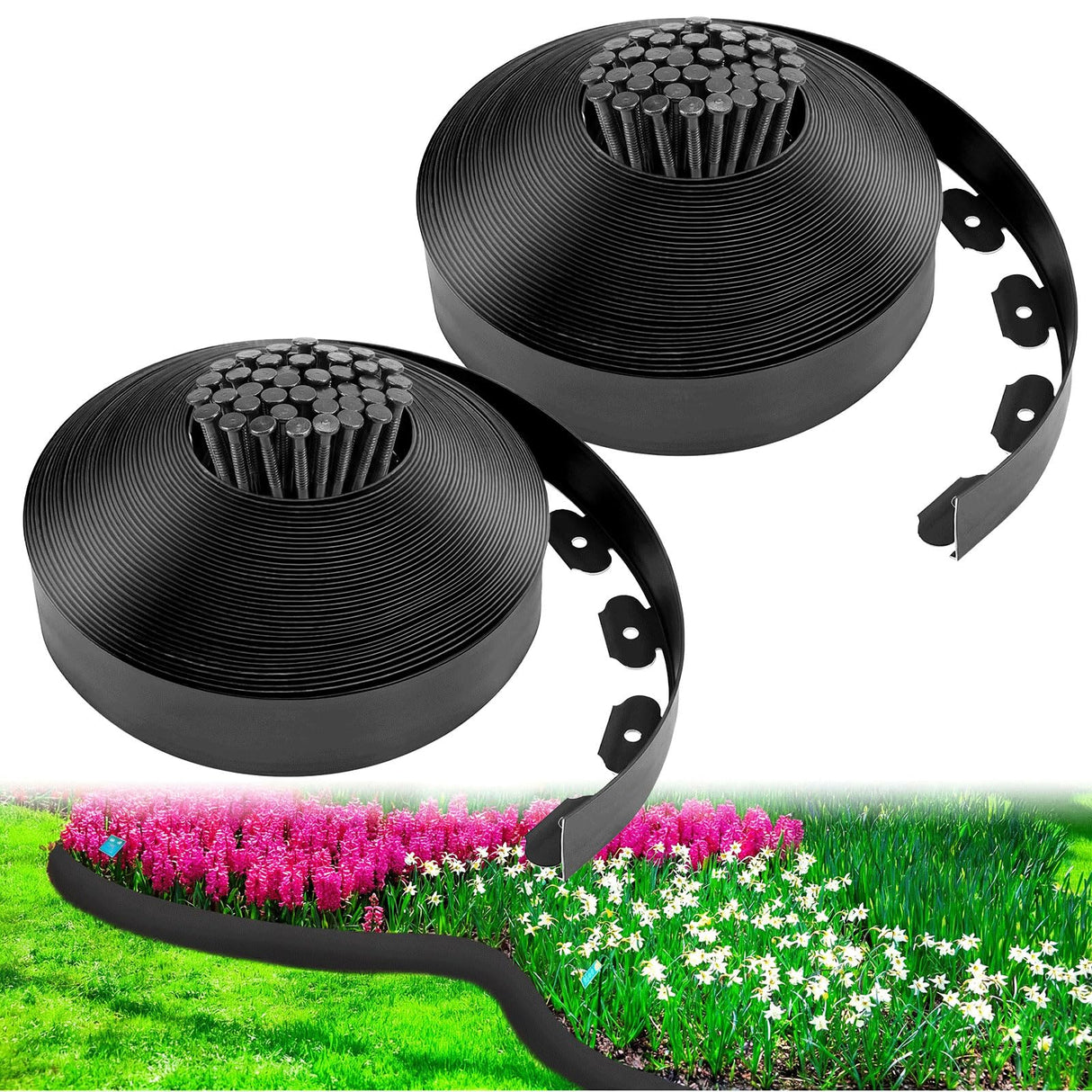 Sasylvia 2.5 Inch x 200 FT Landscape Edging Kit Garden Edging Border with 120 Spikes 10 Connectors Flexible Plastic Edge Border for Landscaping Lawn Garden Flower Beds Yard Paver Pathway(Black)