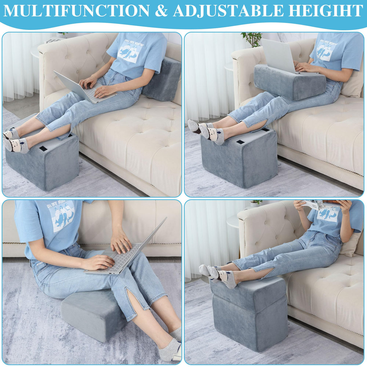 ROYALAY Adjustabl Foot Rest Under Desk for Office, High-Density Foam Foot Rest with 3 Adjustable Heights, Ergonomic Footrest with Washable Cover for Home, Airplane, Travel(17 * 11 * 17in, Gray)