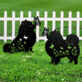 Pomeranian Metal Decorative Garden Stakes for Memorial Yard Art, Lawn Ornaments, Outdoor Decor 2 PCS