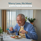 BUNMO Utensils for Elderly, Arthritis, Weak Hand Grip, Tremors & Handicapped - Convenient Travel Pouch - 3.35oz Lightweight - Stainless Steel - Eat Independently - Adaptive Blue 4 Piece Set