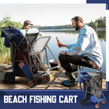DoubleFill Beach Cart with Big Wheels for Sand, Foldable Beach Wagon Buggy with Surfboard Holder, Removable Tote and Aluminum Frame, Wide Wheel for Chairs, Cooler, Camping, Picnic Outdoor(Blue)