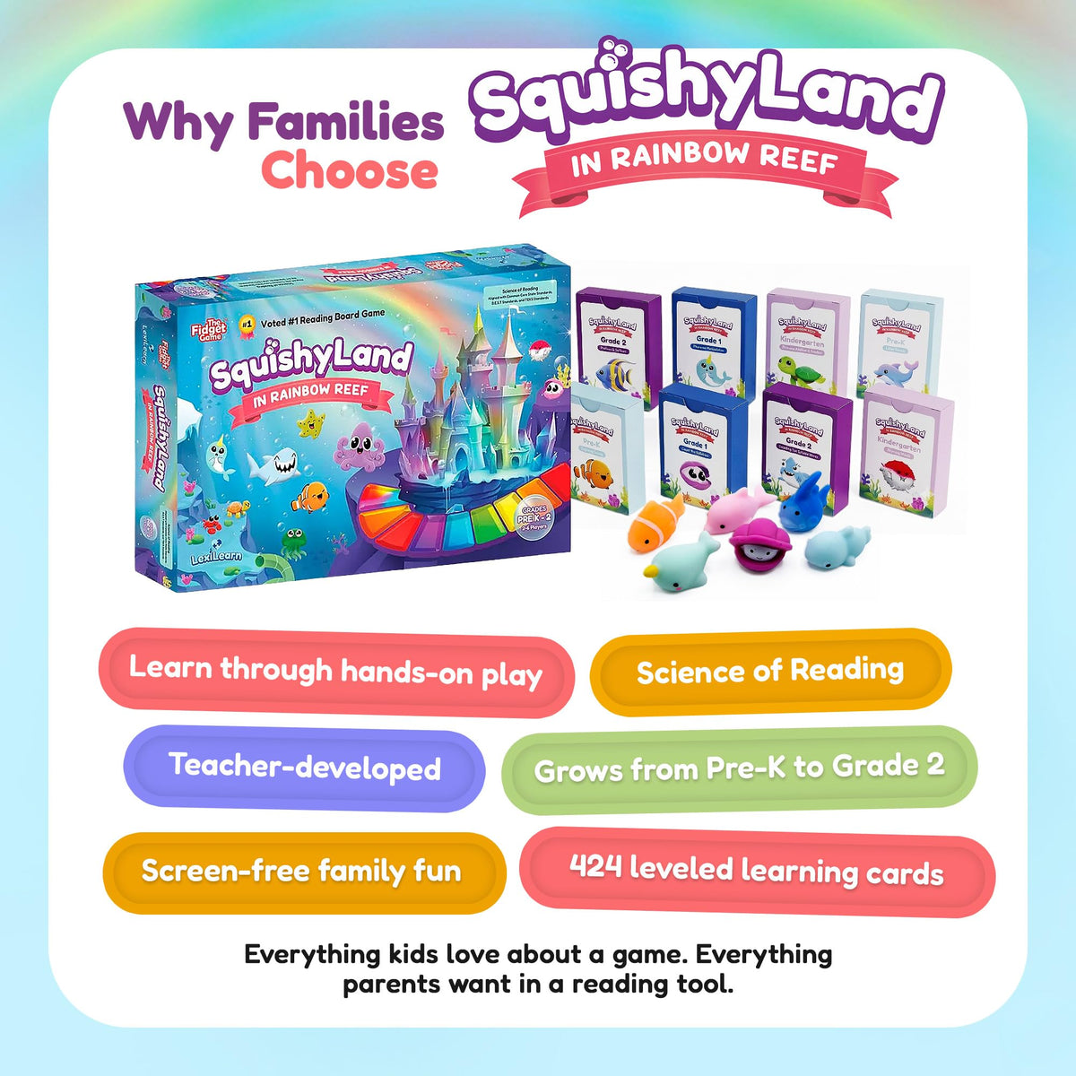 The Fidget Game SquishyLand in Rainbow Reef Board Game, Pre-K to 2nd Grade