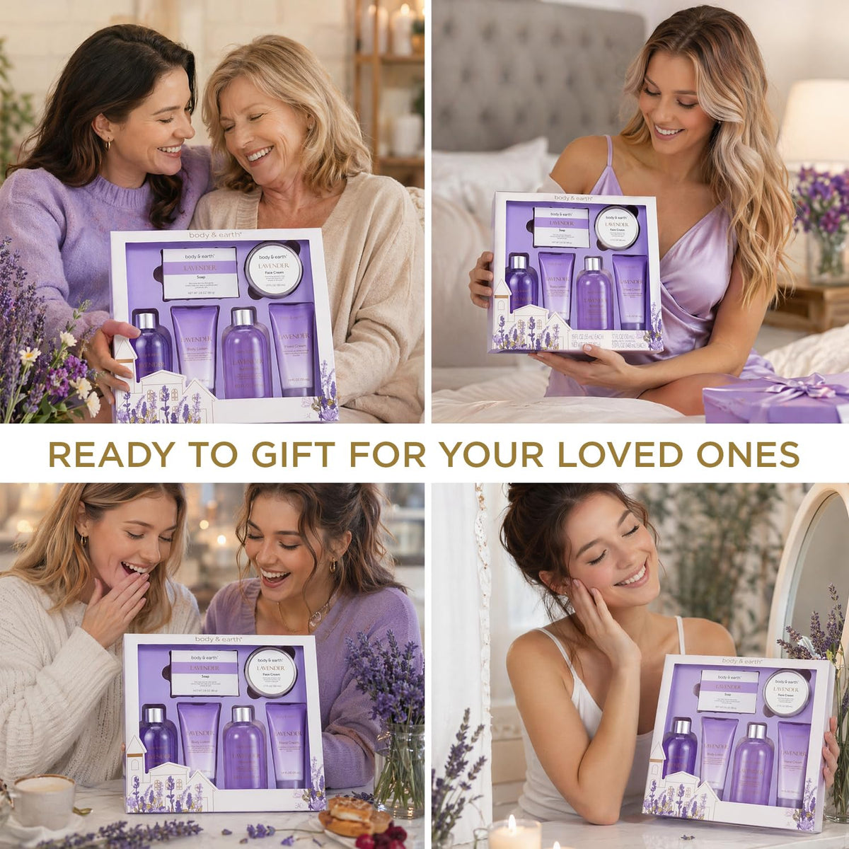BODY & EARTH Bath and Body Gift Box for Women- 6 Pcs Lavender Bath Kit for Women Spa Set, Birthday, Christmas Gift Set Includes Body Lotion, Bubble Bath, Shower Gel