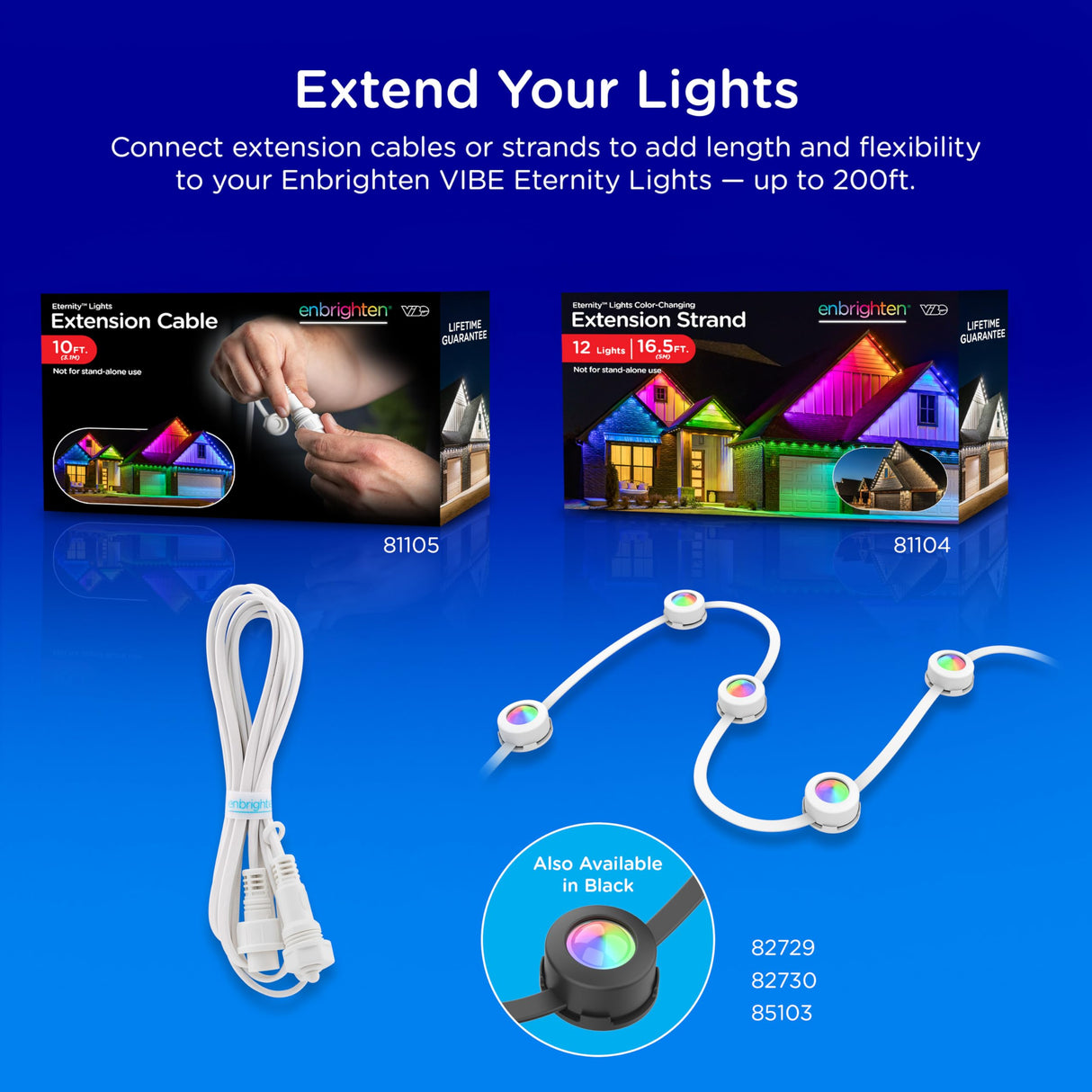 Enbrighten Vibe Eternity Permanent Outdoor Lights for House, 100 Feet, 72 RGBWIC LEDs, Close Spacing, 33lm, Color Changing, Christmas, Eave Lighting, Smart App, Works with Alexa, Google Home, 81103