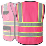 JKSafety Hi Vis Reflective Safety Vests for Men Women High Visibility Vest with Pockets Mesh Fabric Construction Safety Apparel Neon Vest for Work (220-Pink XXL)