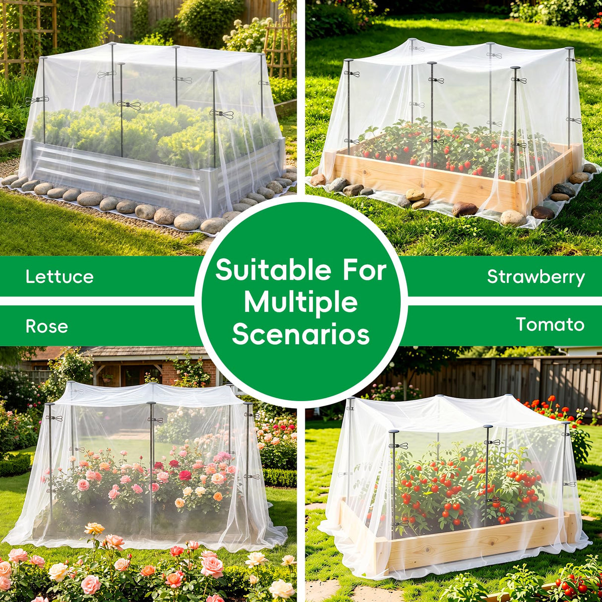 Metal Garden Netting Covers Kit, 6 Pack 2.6FT Poles, 10FTX13FT Mesh