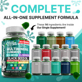 Sea Moss Gummies | Clinically Tested - Black Seed Oil Ashwagandha Elderberry Burdock Root Chlorella Manuka Honey - Vegan Irish Sea Moss Gummy Vitamins for Adults Kids Men Women - Green Apple Flavor