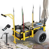 Bonnlo Beach Fishing Cart, Beach Wagon Trolley with 16" Big Balloon Wheels for Sand, Foldable Trailer with Large Cargo Deck, 400 lbs Load Capacity, 8 Fishing Rods Holders, Mesh Bag, Hand Pump