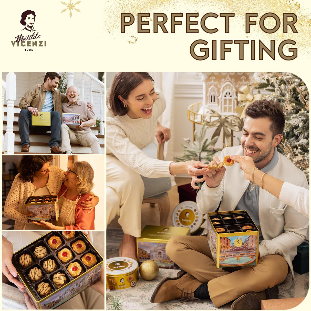 Matilde Vicenzi Venezia Cookie Gift Tin - Italian Pastries & Cookies in Individually Wrapped Trays - Gourmet Gifts For Thanksgiving & Christmas - Assorted Cookies in Italian Design Tin 32.5oz (920g)