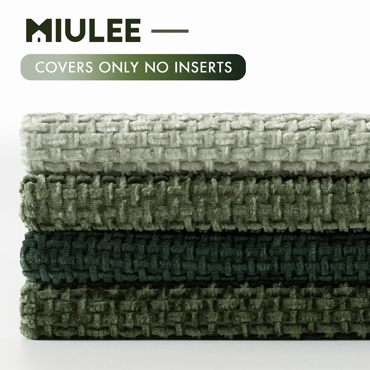 MIULEE Pack of 4 Christmas Couch Throw Pillow Covers 18x18 Inch Green Soft Decorative Chenille Pillow Covers Farmhouse Accent Cushion Covers for Boho Home Decor Sofa Bedroom Living Room