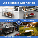 OSTBA Stainless Steel Table for Prep & Work 24x48 Inches, NSF Metal Commercial Heavy Duty Table with Adjustable Undershelf and Adjustable Foot for Restaurant Kitchen Home and Hotel
