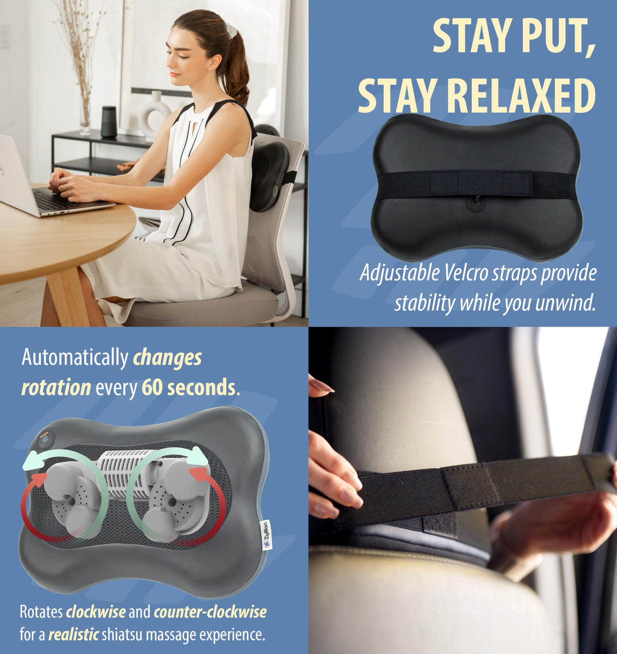 Zyllion Shiatsu Back and Neck Massager with Heat (FSA HSA Eligible) 3D Kneading Deep Tissue Massage Pillow for Muscle Pain Relief, Arthritis, Sciatica, Plantar Fasciitis on Shoulder, Leg, Foot, ZMA-13