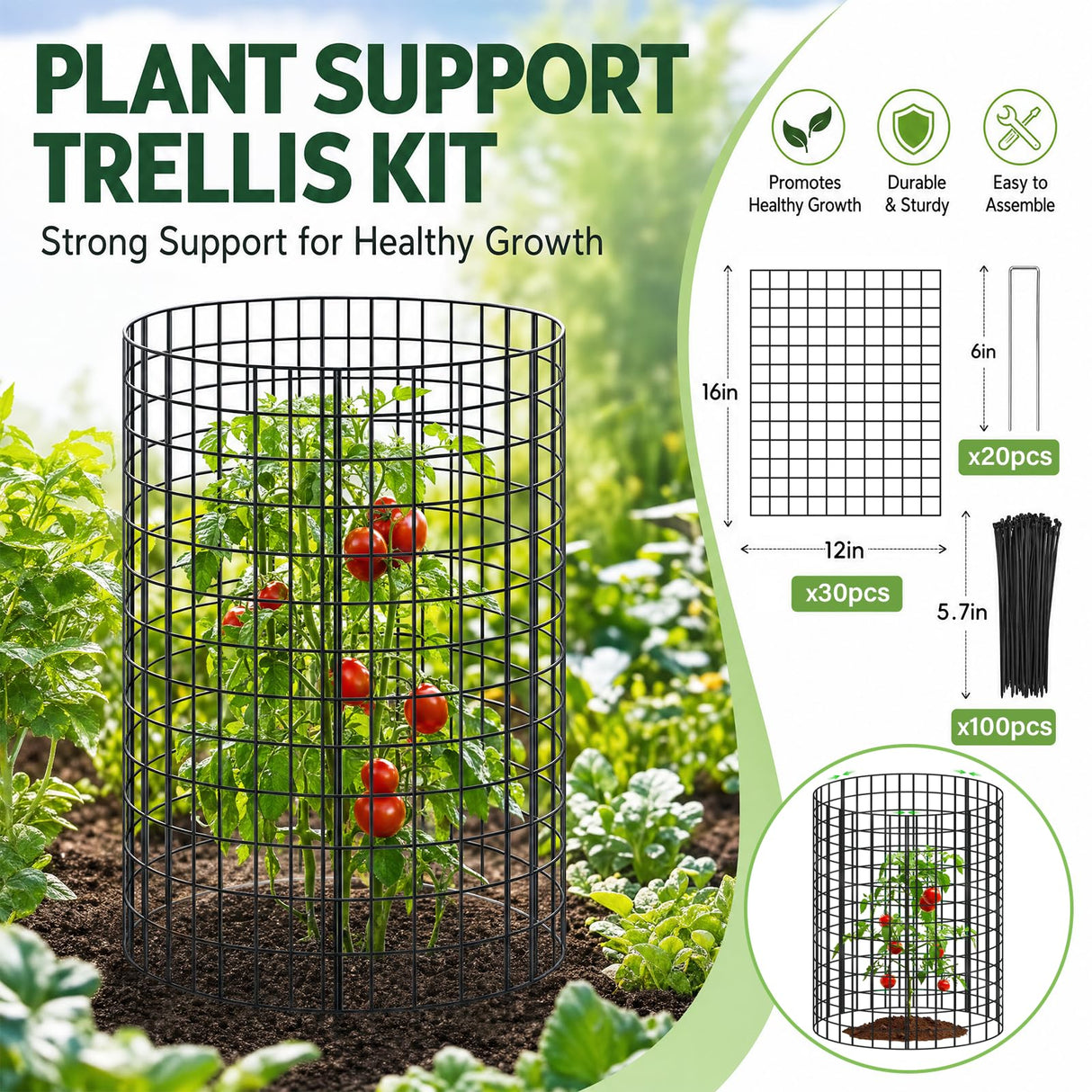 10 Packs Plant Protectors from Animals, 30Pcs 12"x 16" Large Metal Wire Mesh Garden Plant Cages for Outdoor Gardening, Chicken Wire Cloche Plant Cages for Rabbits with Zip Ties & Stakes(Black)