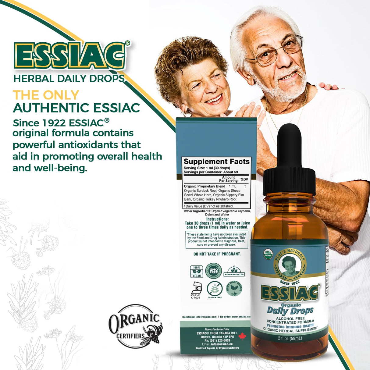 Essiac Original Tea USDA Organic Daily Drops for Enhanced Lymphatic Drainage and Immune Support | Alcohol Free Concentrated Formula | 2oz (59ml)