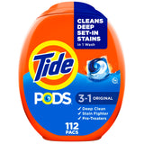 Tide PODS Laundry Detergent Pacs, 3-in-1 Stain Remover, Odor Fighter, Color Protector, 112 Count, HE compatible, Original Scent