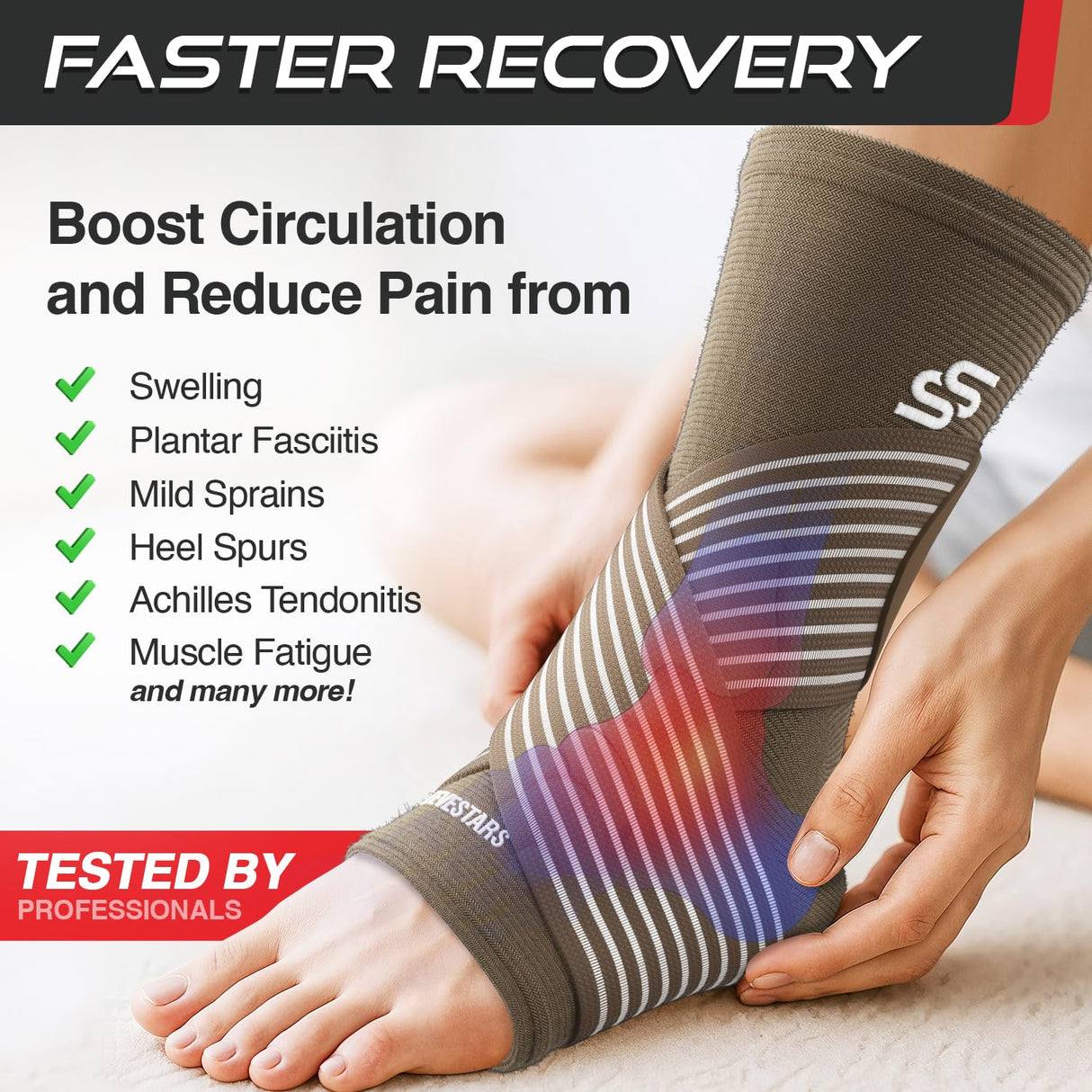 Sleeve Stars Ankle Brace for Women & Men, Ankle Wrap for Sprain, Compression Sleeve for Plantar Fasciitis Relief, Easy Customizable Support: w/ Removable Strap (Single/M:10"-12"/Mocha Brown)