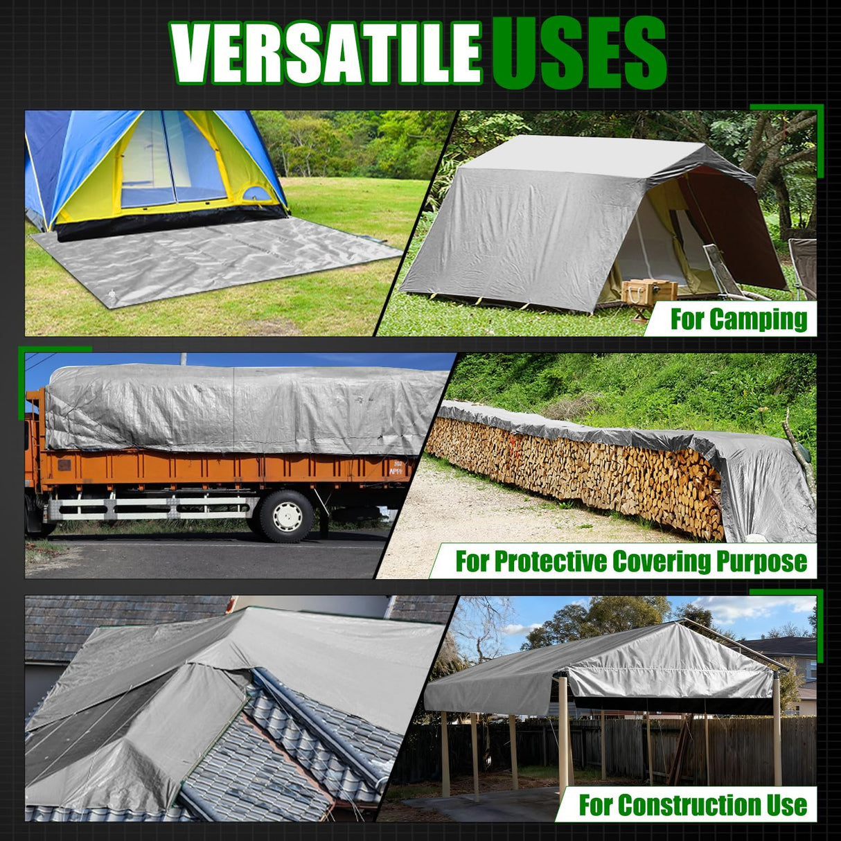 Sunvigor Tarp Waterproof 20x30Ft, Extra Thick 14 Mil Heavy Duty Tarp Cover, Tear & Fade Resistant, Outdoor Tarps with Brass Grommets and Reinforced Edges for Roof, Camping, Patio, Boat (Silver/Brown)